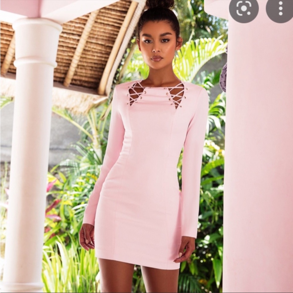 RARE House Of CB ‘Raina’ Baby Pink Dress Long Sleeves NWOT - Picture 3 of 8